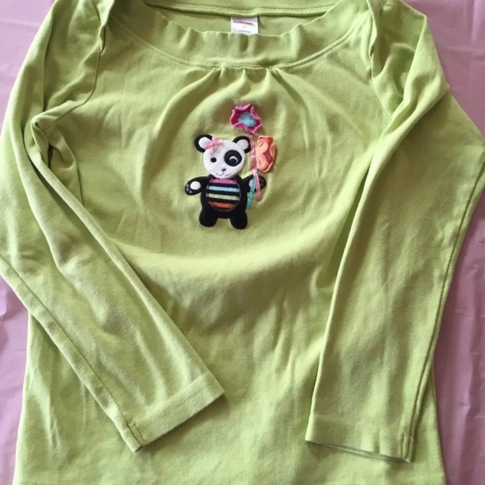 Gymboree 3 pc Imaginary Friends Panda Green Top & Black Denim Jeans & Pink Socks - Picture 2 of 10